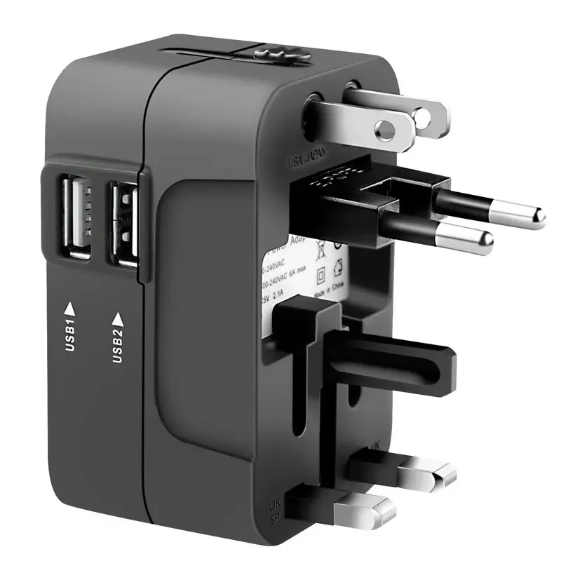 1 Stück Reiseadapter mit 2 USB-Ladeanschlüssen, Dual-USB-Ladegerät, World All In One Universal-Reiseadapter, Wandladegerät Image