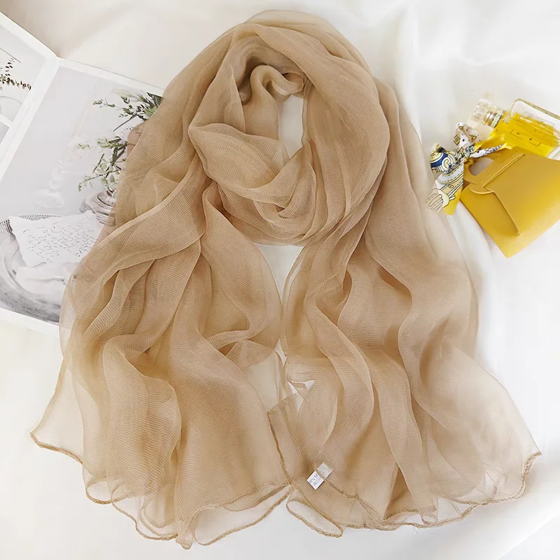 Bysifa | Frühling Khaki 170 Seide Schal Schal elegante lange Schals Schals Frühling Herbst Marke Zubehör Kopftuch Umhang * Image