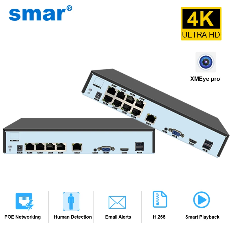 Smar 4CH/8CH POE Netzwerk-Videorecorder H.265 POE NVR 4K Eingang Ausgang Überwachung NVR Unterstützung Gesichtserkennung Onvif Image