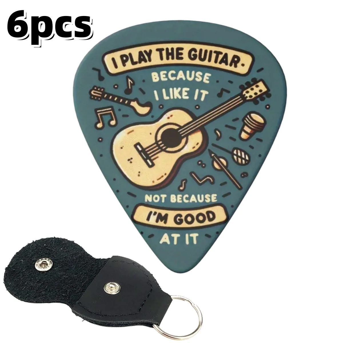 Miwayer 6 Stück Original-Gitarrenplektren mit 3 verschiedenen Stärken/hellen farbigen Mustern mit Schlüsselanhänger-Holster für Musikliebhaber Image