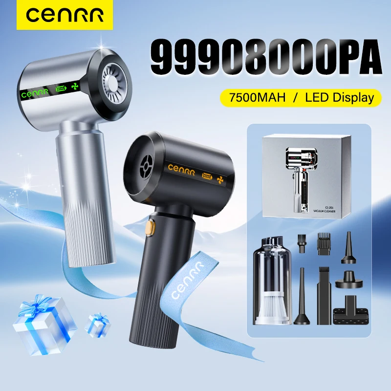 CENRR Neuer Auto-Staubsauger, 7500 mAh, für Zuhause, starke Saugkraft, leistungsstarker tragbarer Hand-Autoreiniger, Geschenk, Staubanzeige, Lampe, Luftpistole Image