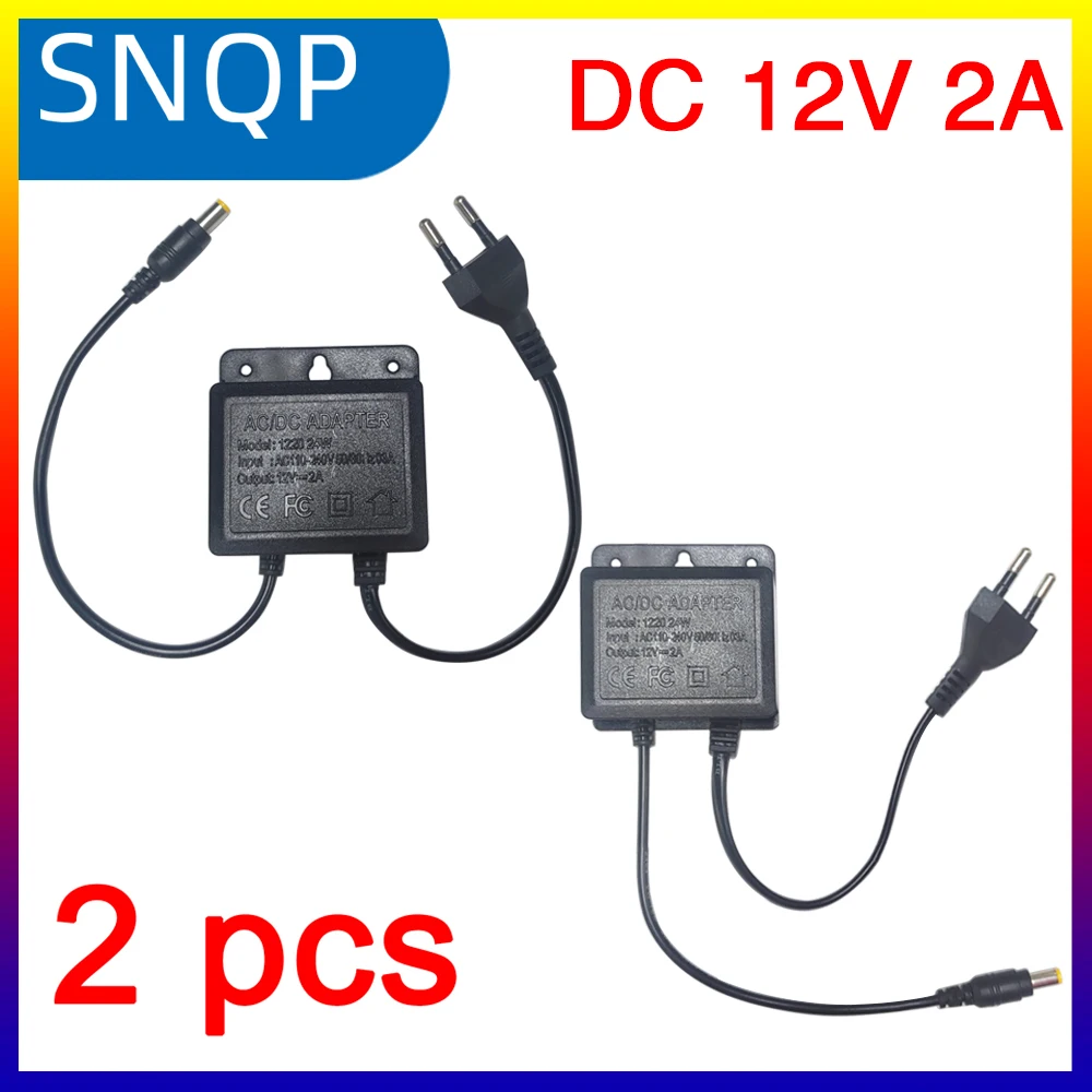 2 Stück DC12V 2A EU-Stecker Netzteil, wasserdicht, für CCTV-Sicherheitsüberwachung, AHD-Kamera, Ladegerät, NVR, DVR, Eingang AC100V-240V Image