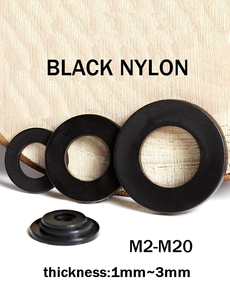 20 ~ 500 Stück M2 M2,5 M3 M4 M5 M6 M8 M10 M12 M14 M16 M18 M20 Nylon-Unterlegscheibe, schwarzer Kunststoff-Dichtungsisolierungs-Dichtungsring Image