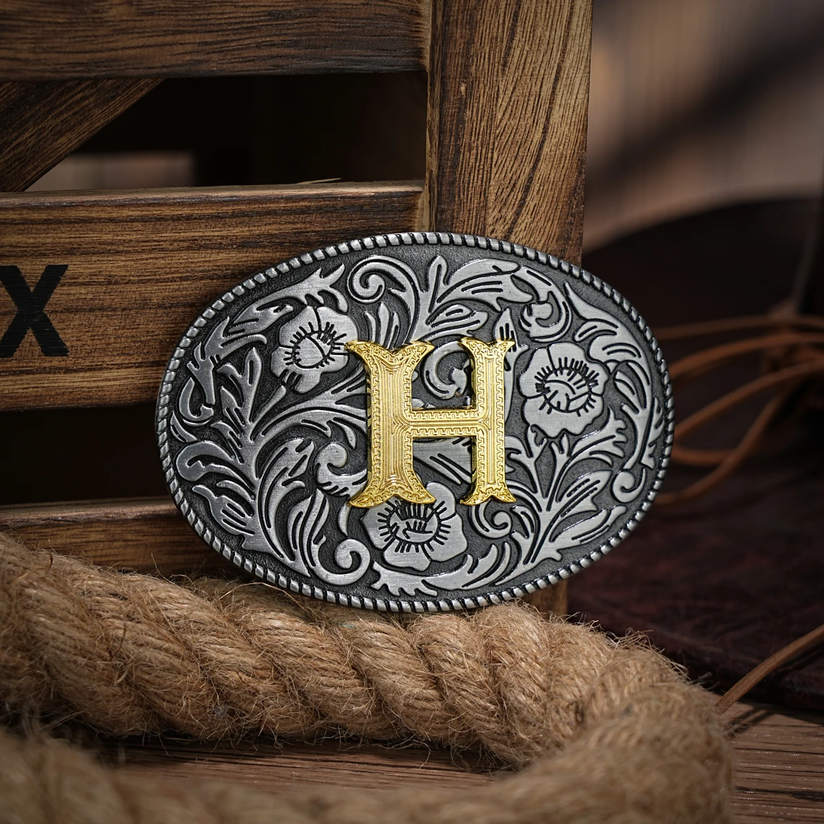 Western-Gürtelschnalle Initial Vintage-Cowboy Rodeo Silber große Gürtelschnalle für Männer Frauen Image