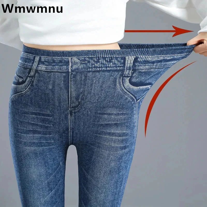 Gefälschte Tasche Druck Imitation Denim Leggings Frauen Dünne Hohe Taille Bleistift Hosen Sexy Dünne Pantalones Hip Fahrstuhl Stretch Hose Image