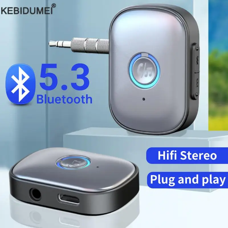 Bluetooth 5.3 Audioempfänger AUX 3,5 mm Klinke Stereo Wireless Audio Adapter mit Mikrofon für Auto-Kopfhörer TV-Lautsprecher