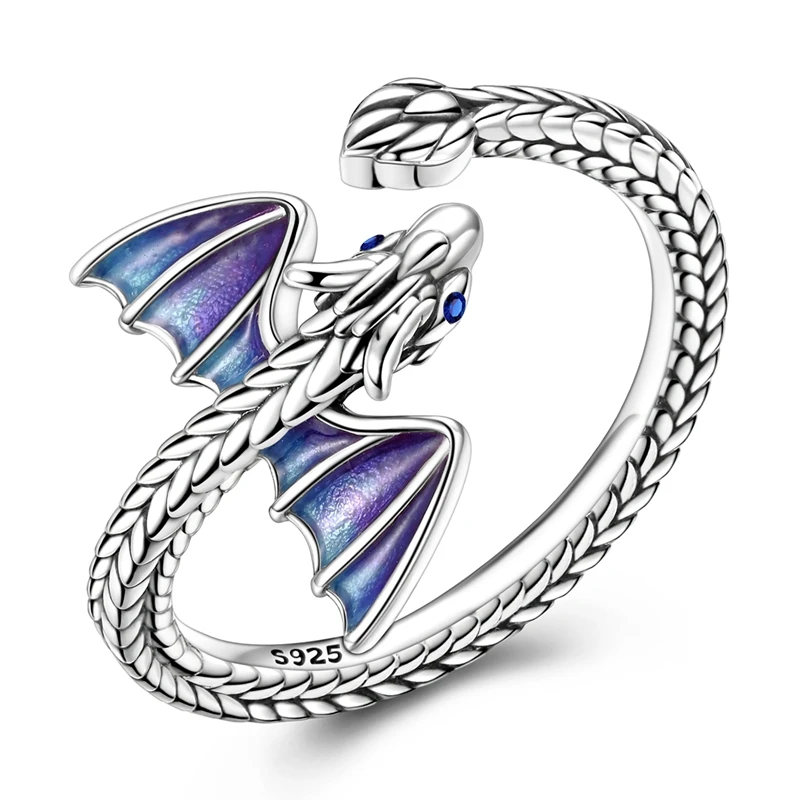 Original offene Ringe aus 925er-Sterlingsilber mit Feuerdrache für Damen und Mädchen, Schmuck, Geburtstag, Jahrestag, Geschenke Image