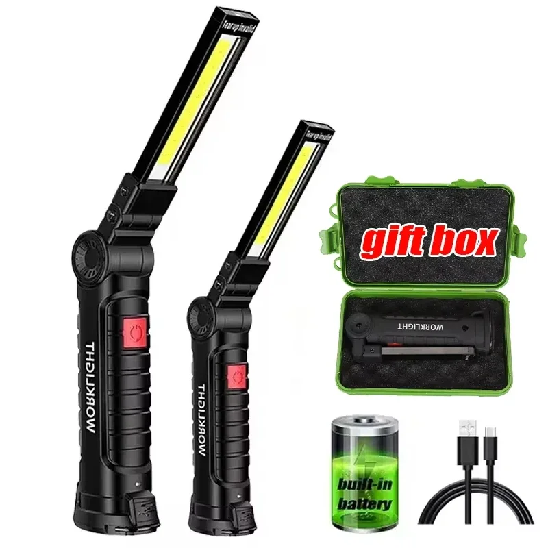 COB-LED-Arbeitsleuchte, dimmbar, über USB wiederaufladbar, LED-Taschenlampe, Inspektionslampe mit magnetischem Haken, Powerbank, 18650-Batterie-Taschenlampe