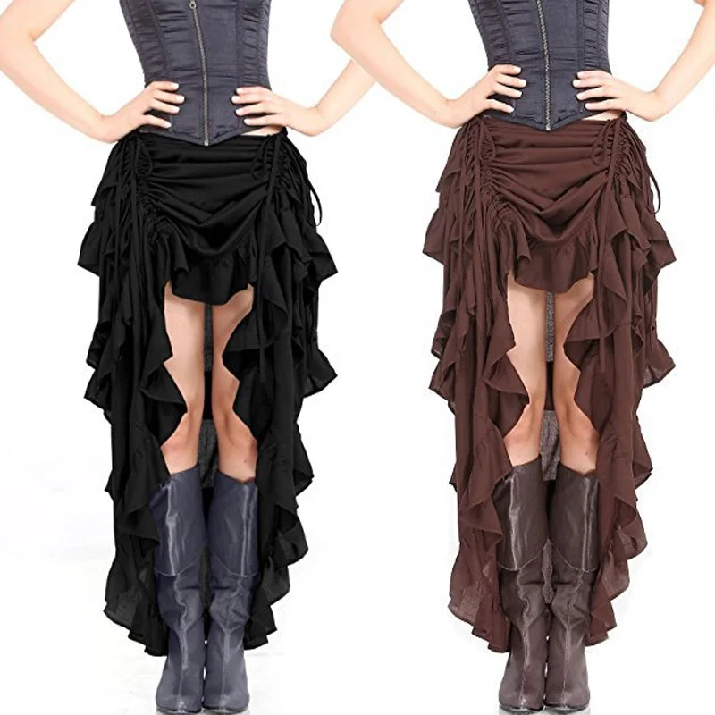 S-6XL Schwarz Braun Palace Vintage Korsett Unregelmäßigen Rock Piraten Rock Erwachsene Frauen Gothic Patchwork Steampunk Rüschen Korsett Rock Image