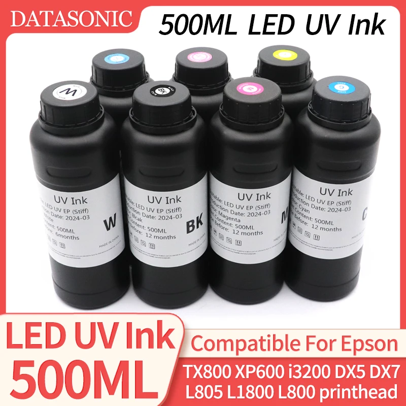 500ML UV Tinte LED Tinte Für Epson TX800 XP600 L800 L805 L1800 R290 R330 1390 1400 i3200 i1600 DX5 DX7 druckkopf UV Flachbett UV Tinte Image