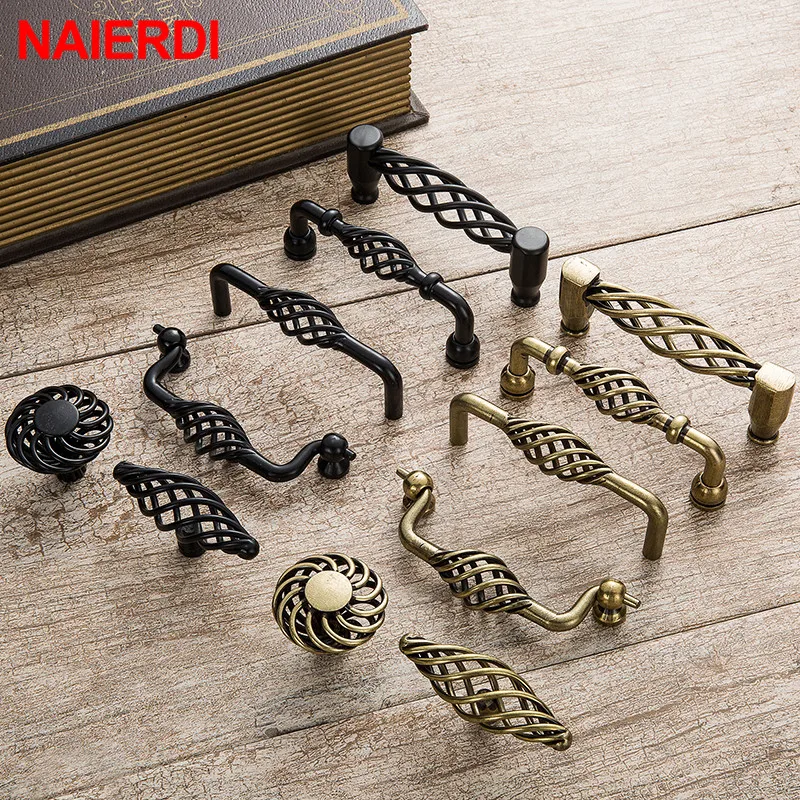 NAIERDI Antike Bronze Schrank Griffe Aushöhlen Birdcage Griffe Schublade Knöpfe Schrank Tür Abzieher Vintage Möbel Griff