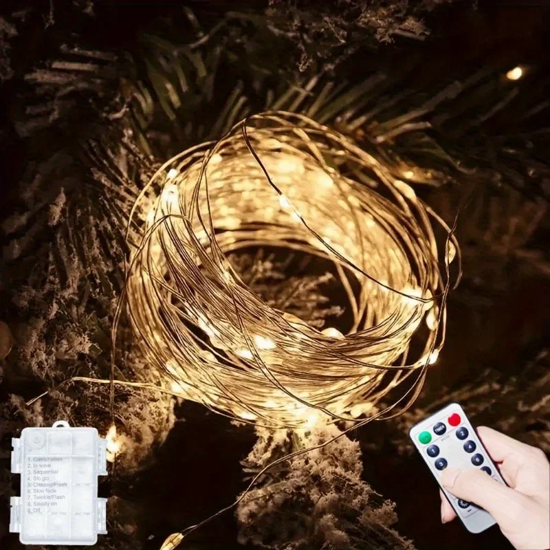 50–300 LED-Lichterkette, batteriebetrieben, funkelnde Lichterkette, dimmbare Glühwürmchen-Lichterkette aus Kupferdraht mit Fernbedienung, Timer