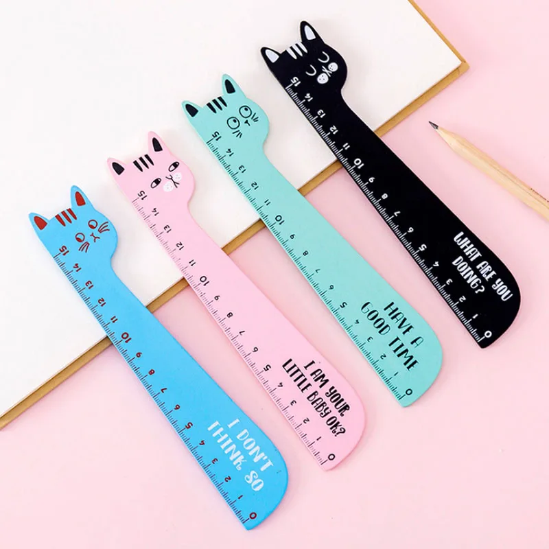 1 teile/los Nette Katze Design Lineal Büro Schule Liefert Holz Herrscher Kinder Studie Lustige schreibwaren Image