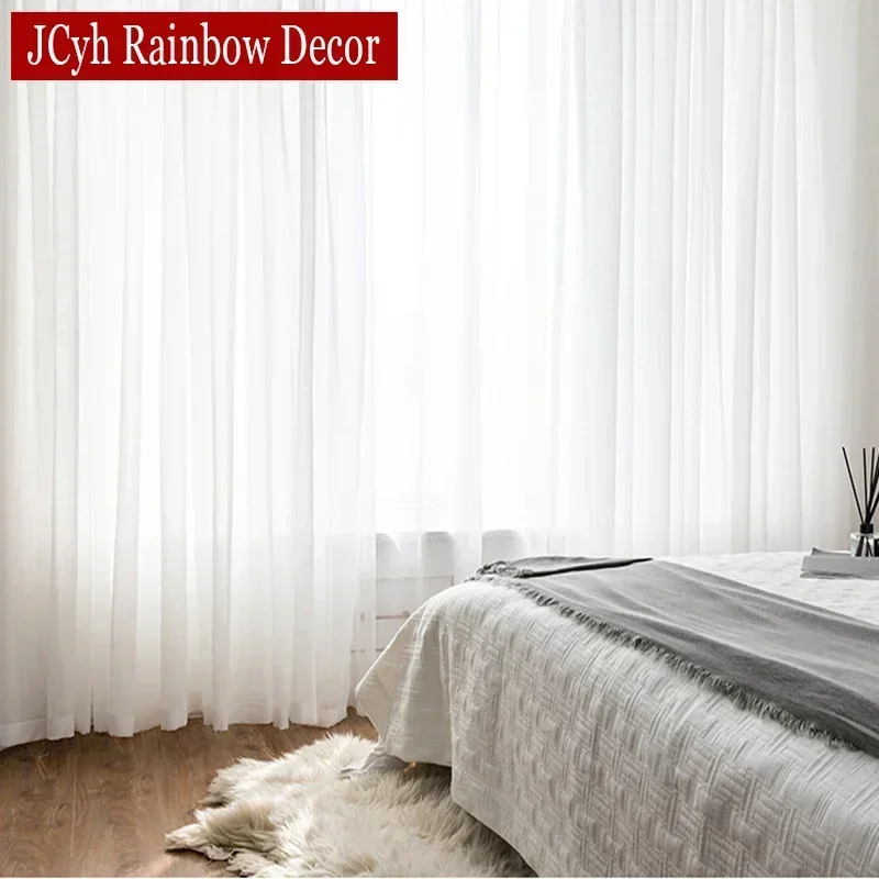 Weiße durchsichtige Vorhänge für Wohnzimmer, Fenster, transparenter Voile-Tüll-Vorhang, Cortinas, Hochzeitsvorhänge, Heimdekoration, Voilage Firanka Image