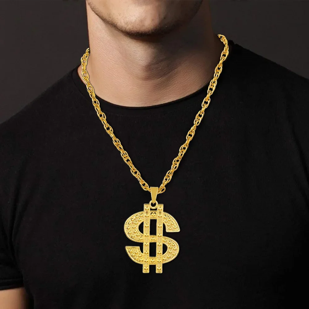 Mode 18 Karat vergoldet Hip Hop Rock Halskette Edelstahl US-Dollar Geld Zeichen Anhänger Halskette Herren Frauen Schmuck Geschenk