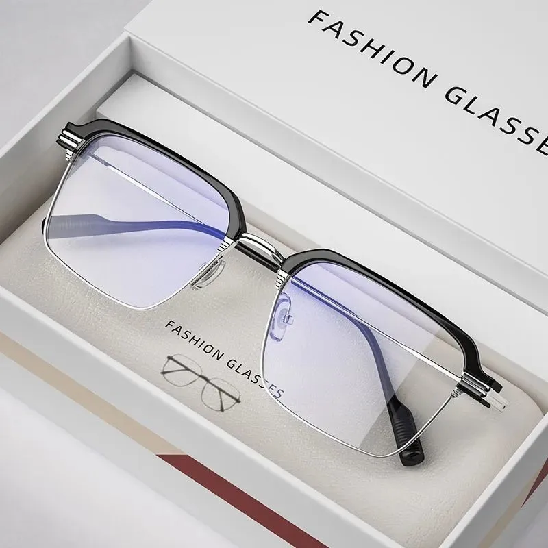 Fashion Square Lesebrille Männer Frauen Anti Blau Licht Metall Rahmen Presbyopie Brille Antifatigue Computer Brillen 0 Bis + 4,0 Image