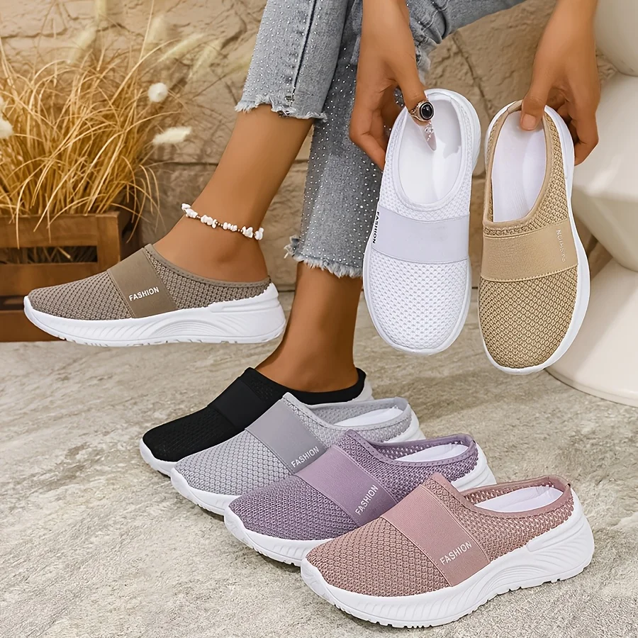 Lässige Slip-On-Sneaker für Damen, atmungsaktiver Stoff, leichte PVC-Sohle, maschinenwaschbar, reinigbar, Ganzjahres-Komfortschuhe Image