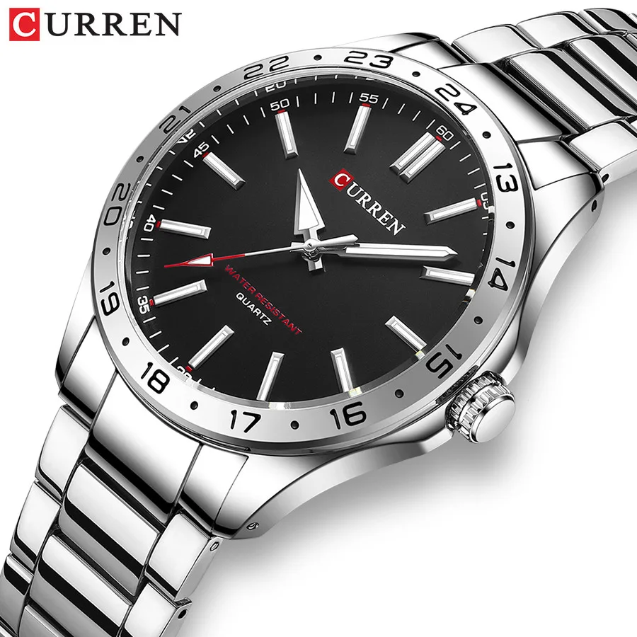 CURREN 8452 Herren-Quarzuhr, einfache Mode, Freizeit, Business-Uhr, schwarz, silbrig, Edelstahlarmband, Armbanduhr für Herren Image