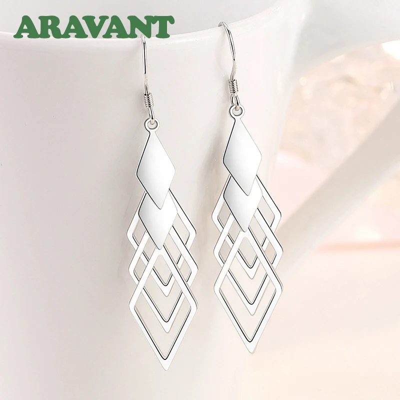 Aravant Silber hohle geometrische lange Tropfen Ohrringe für Damen Modeschmuck Image
