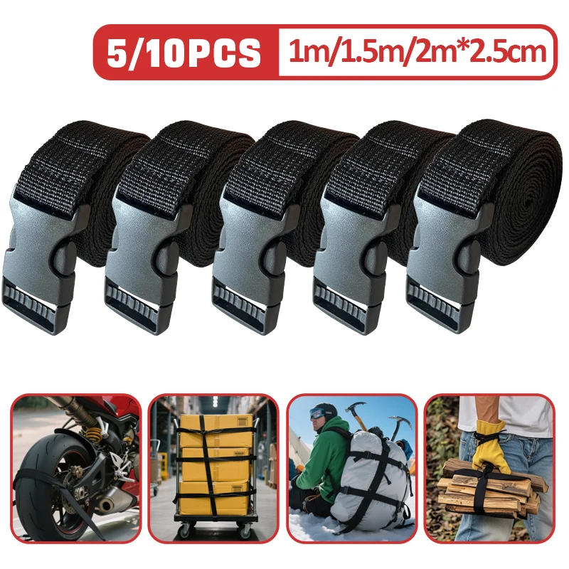 Schwarzes, langlebiges Nylon, 1/1,5/2 m, für Reisen, gebunden, zum Binden von Gepäck, Wimperngürtel, mit Nockenschnalle, Reise-Sets, Outdoor-Camping-Werkzeug Image