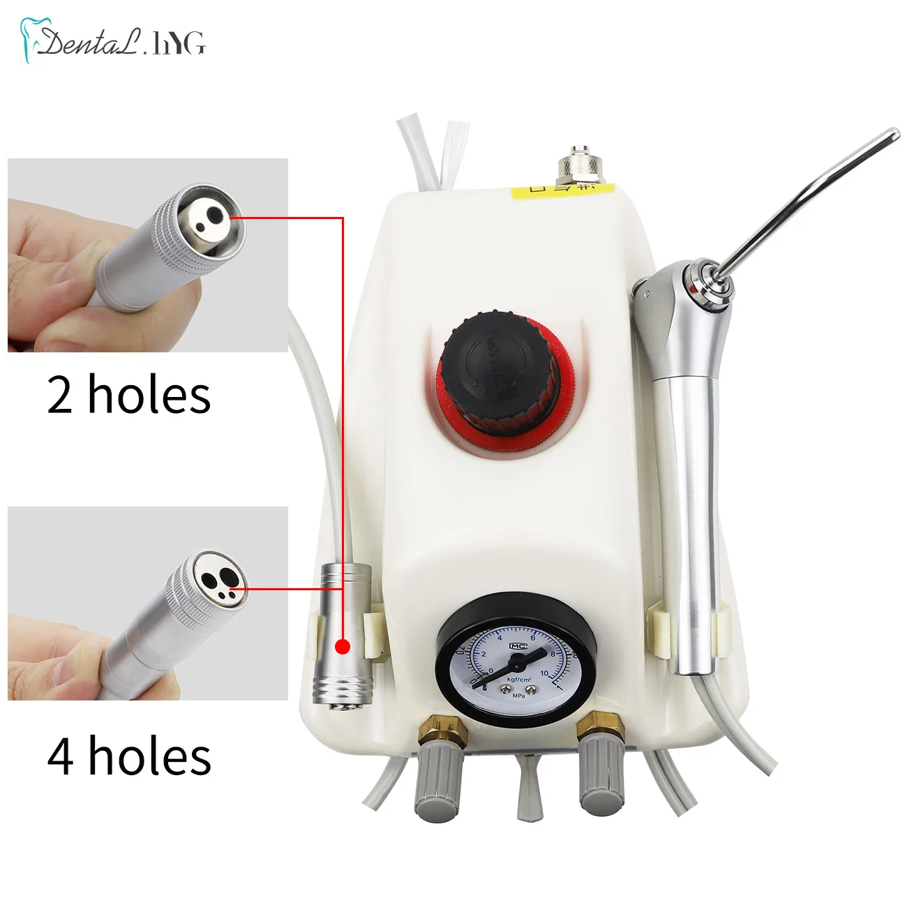 Tragbare Dental-Luftturbine-Einheit, funktioniert mit Luftkompressor, 3-Wege-Spritze, 2/4 Löcher, Zahnaufhellung, Zahnausrüstung, Kunststoffschale Image