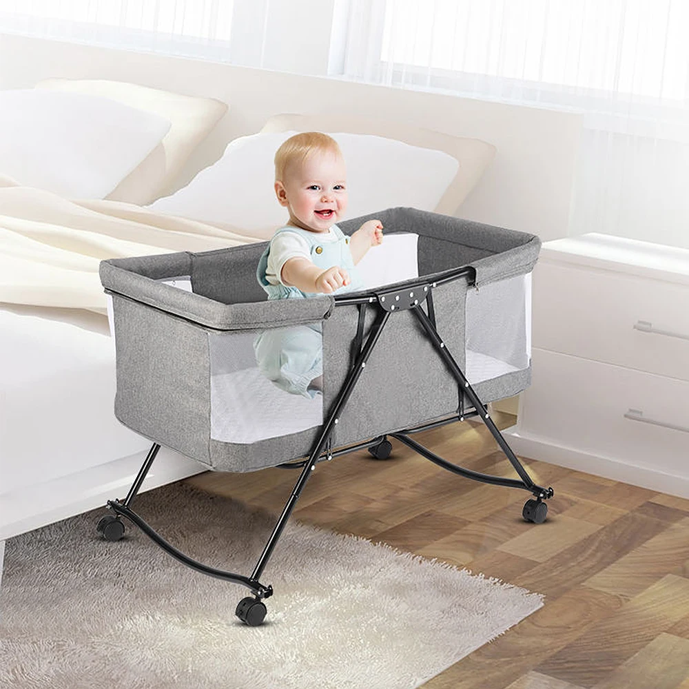 Tragbares Babybett, faltbare Reisewiege mit Netz und Universalrad für 0-2 Jahre, 60 kg, grau, 106 x 92 x 55 cm Image