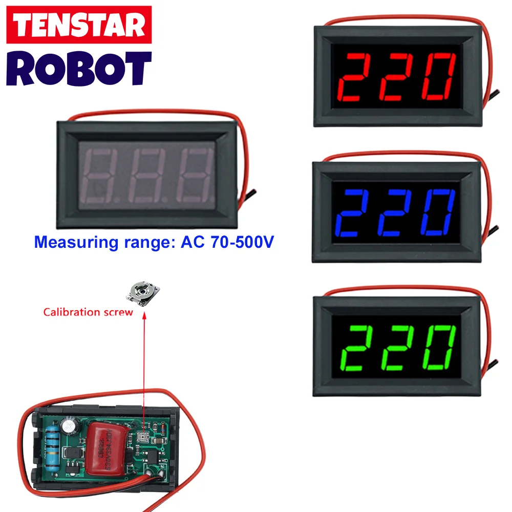 AC 70-500 V 0,56 Zoll LED Digital Voltmeter Spannungsmesser Volt Instrument Werkzeug 2 Drähte Rot Grün Blau Display 110 V 220 V DIY 0,56 Zoll Image