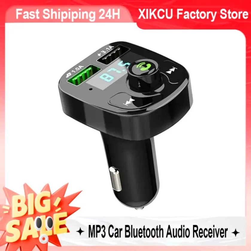 XIKCU LED MP3 Bluetooth FM Audio Receiver Freisprecheinrichtung Bluetooth 5.0 Sender 2,1 A 3,1 A QC3.0 Typ C Dual USB Car Kit Ladegerät Image