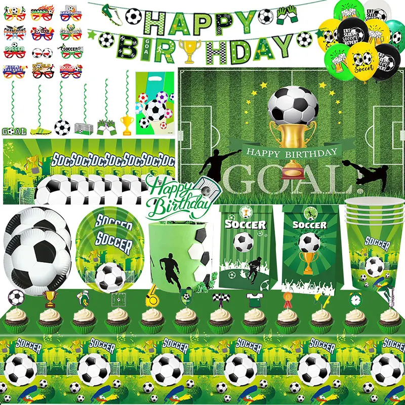 Fußball Geburtstag Dekoration Party Supplies Geschirr Luftballons Set Süßigkeiten Geschenkboxen Fußball Geburtstagsgeschenke Kinder Geburtstagsgeschenke