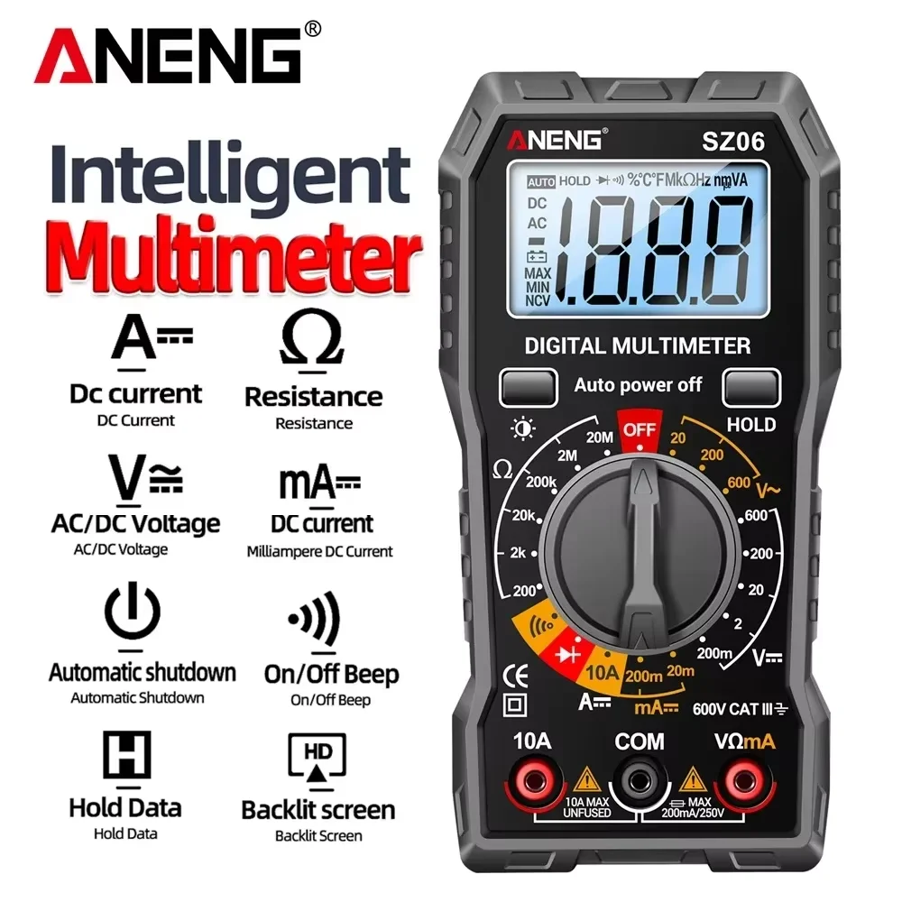 Intelligentes Digitalmultimeter, 2000 Zählungen, ANENG 600 V AC/DC-Spannungsmesser, Gleichstrom, Ohm, Widerstand, Diodenmessung, Testwerkzeuge Image