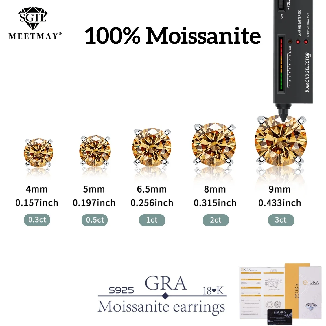 GRA Moissanit 0,6–6,0 Karat Ein Paar hochwertige S925-Silberohrringe vergoldet mit 18 Karat Gold mit Zertifikat, edler Schmuck für Damen