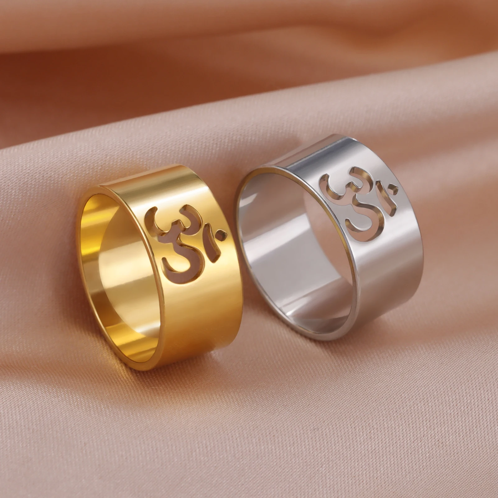 LIKGREAT Buddhismus indisches Yoga om Symbol Ringe für Frauen Edelstahl übernat ürliche religiöse Talisman Amulett Schmuck Geschenke neu Image