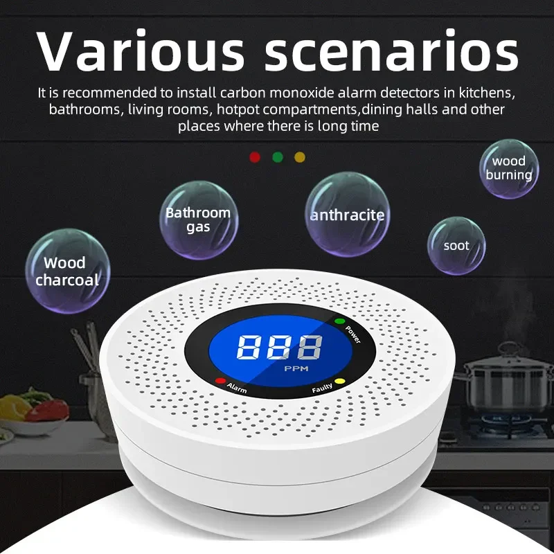 Sicherheit Schutz Kohlenmonoxid Detektor CO Monitor Vergiftung Alarm LCD Digital Display Home Indoor Echtzeit Steuerung Image