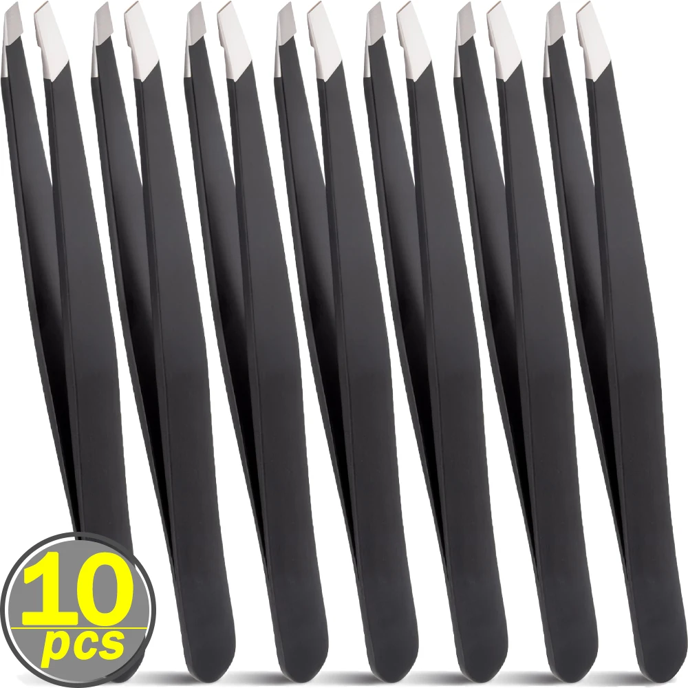 1/10 stücke Schwarz Präzision Augenbraue Pinzette Edelstahl Augenbraue Werkzeuge Professionelle Gesichts Haar Entfernung Gestaltung Make-Up Tool Kit Image