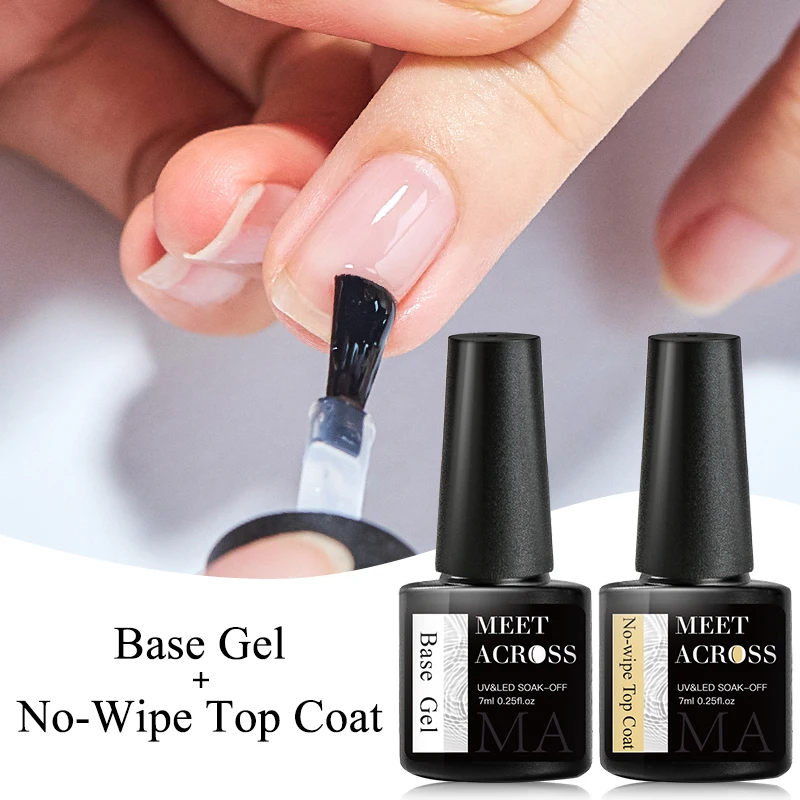MEET ACROSS 7 ml Base Top Coat Gel-Nagellack Soak Off Semi Permanent UV Gel Nail Art Lack Base Gel Top Coat Gel-Lack Maniküre