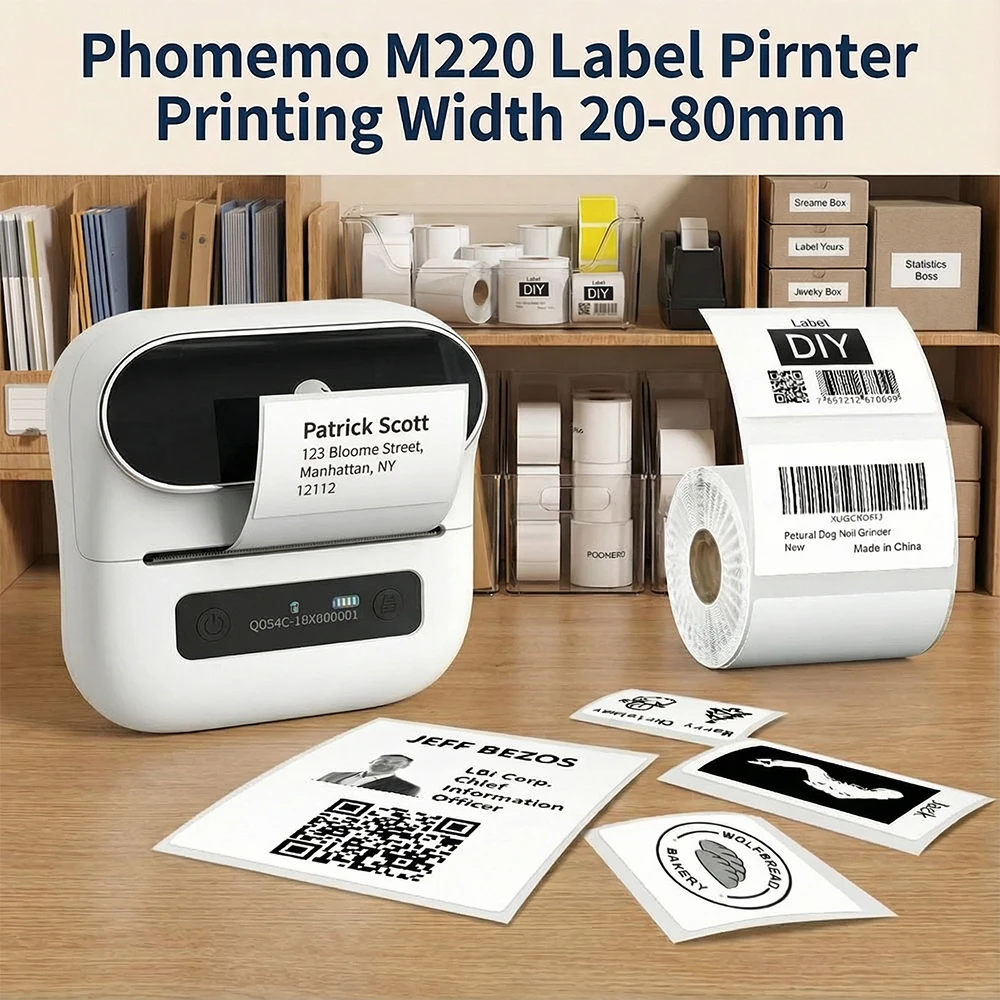 Zodzi M220 Etikettendrucker 75mm Thermischer Etikettierer für Barcode-Adressetiketten Versand-Dateiordner-Etiketten für Handy & PC Image