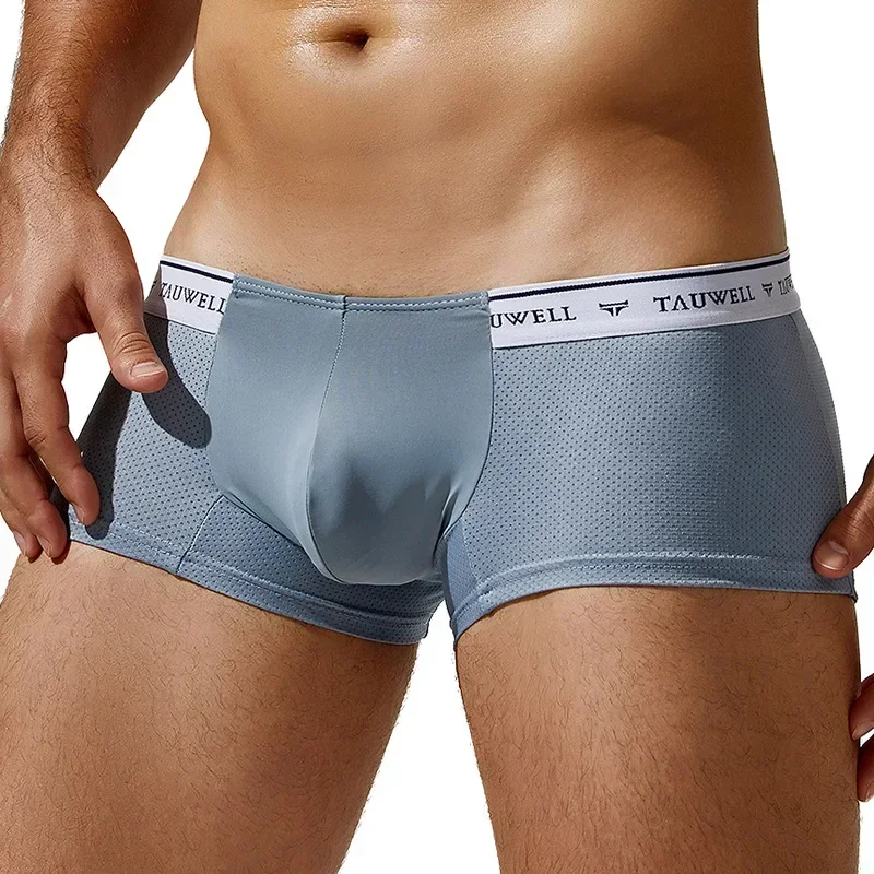 Boxy-Unterwäsche für Herren, Eisseide, Netzstoff, atmungsaktiv, bequem, schnell trocknend, elastisch, Sport-Trunk, Jugend, niedrige Taille, U-konvexer Beutel, Boxershorts Image