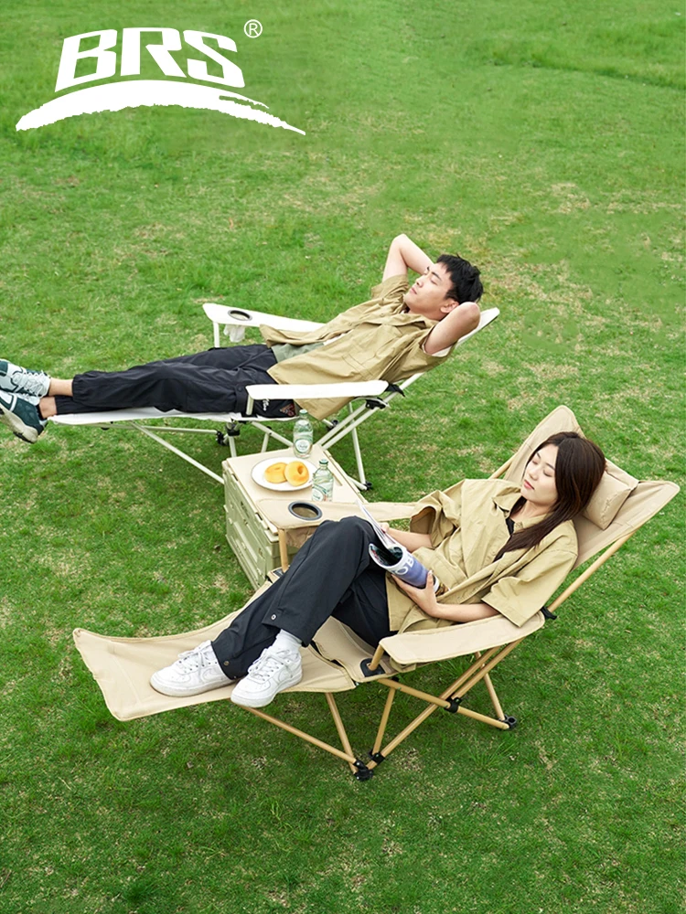 BRS 2-in-1-Liegestuhl, leichter, zusammenklappbarer Camping-Loungesessel mit verstellbarer Rückenlehne und Fußstütze für den Strand Image
