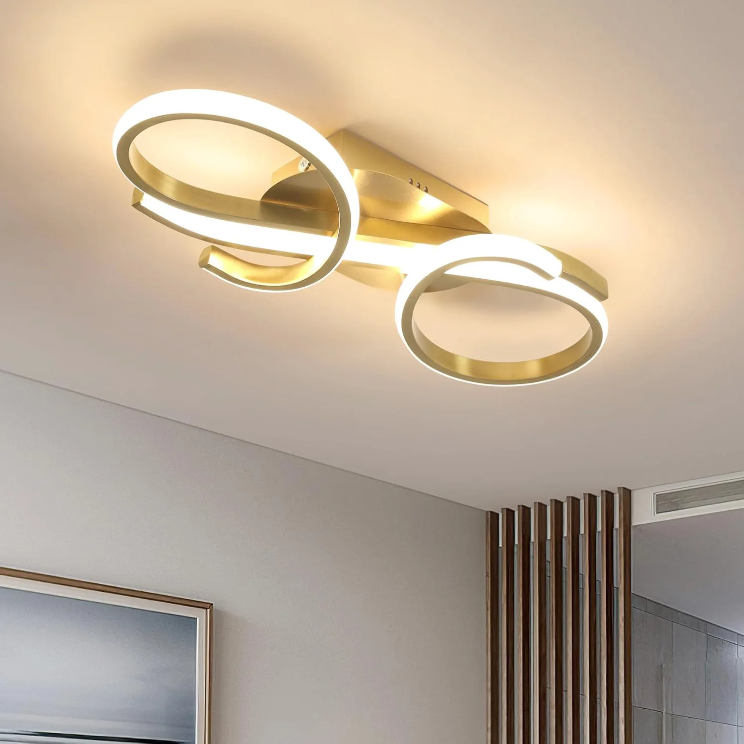 Moderne Deckenleuchte, 36 W goldene Kronleuchter-Deckenleuchte, 3000 K warmweißes Licht, Acryl-LED-Deckenleuchte für Schlafzimmer