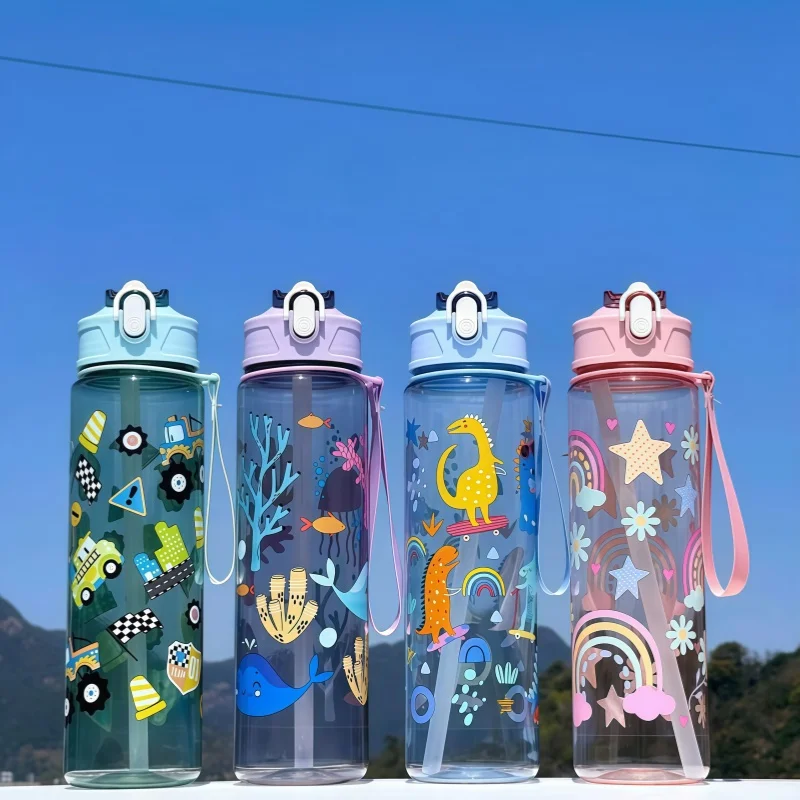 750 ml Dinosaurier Wasser Flasche Für Kinder Wasser Sippy Tasse Mit Silikon Stroh Auslaufsichere Kunststoff Wasser Flaschen Sommer Kinder Wasser Tasse Image
