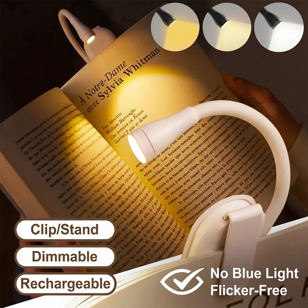 LED-Leselampe USB-Aufladbar Mini-Buchlampe Clip-On Bett-Nachtlicht Stufenlos Dimmbar Augenschutz Schreibtischlampe für Kinder