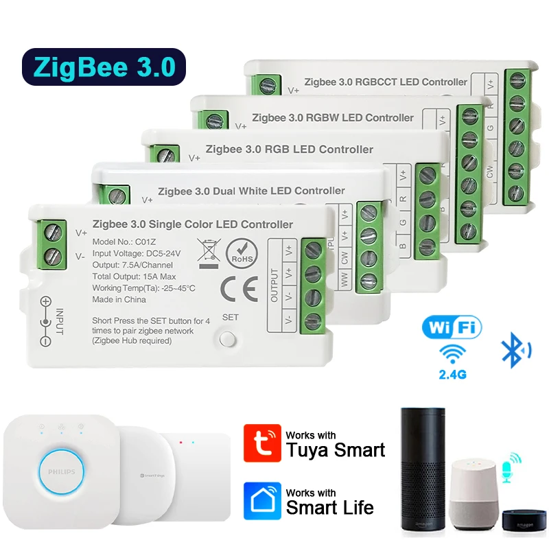 Zigbee 3,0 LED Controller WiFi PWM Dim CCT RGB RGBW RGBCCT LED Streifen Brücke Tuya Gateway APP Steuerung Sprachsteuerung DC5V-24V Image