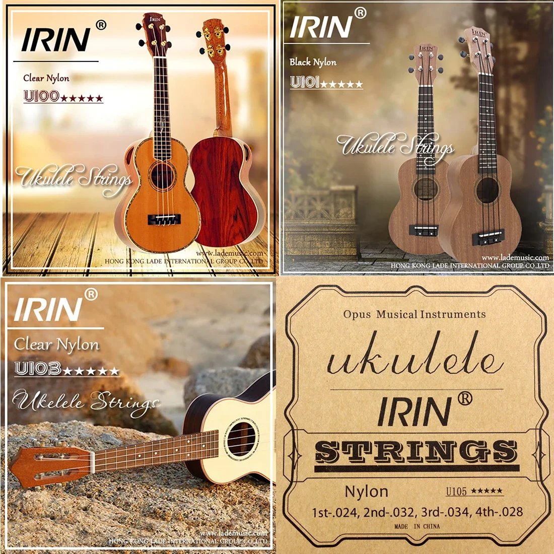 IRIN Professionelle Ukulele-Saiten, schwarz, durchsichtige Nylonsaiten, bunte Ukulele-Saiten, Zubehör für Saiteninstrumententeile Image