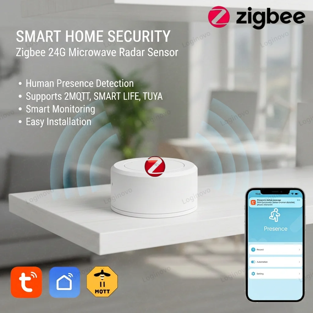 Zigbee 24G Mmwave Radar Anwesenheitssensor Detektor Smart Life 2MQTT Tuya App Haussicherheit Bewegungsmelder Batteriebetrieben