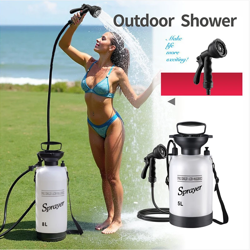 1PCS Outdoor Manuelle Camping Dusche, 3/5/8L Multifunktionale Dusche Pumpe für Pet Bad Auto Waschen, tragbare Dusche Werkzeug mit 3m Schlauch