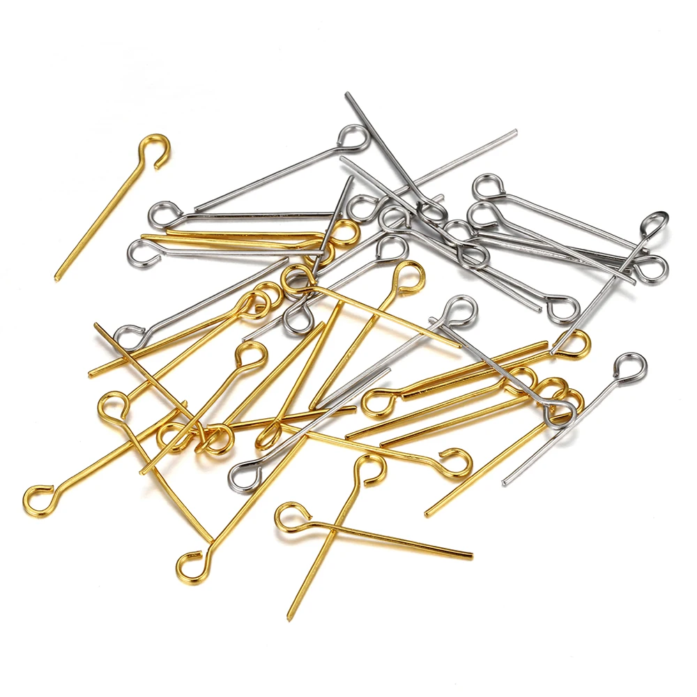100 Stück Edelstahl 15–50 mm Loch Flachkopfnadeln Goldloch Nietstifte für Perlenarmband Ohrringe Halskette DIY Schmuckherstellung Image