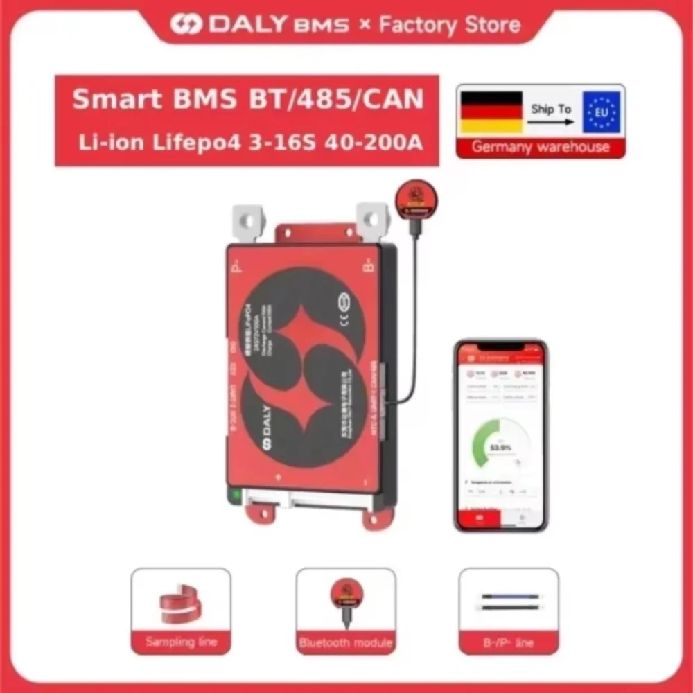 Daly Smart BMS 10s 36v 13S 14S 16S 48V Lifepo4 BMS 17S 20S 24S 40A 60A 100A 150A 200A Lifepo4 Li-Ion 18650 Batterie Image