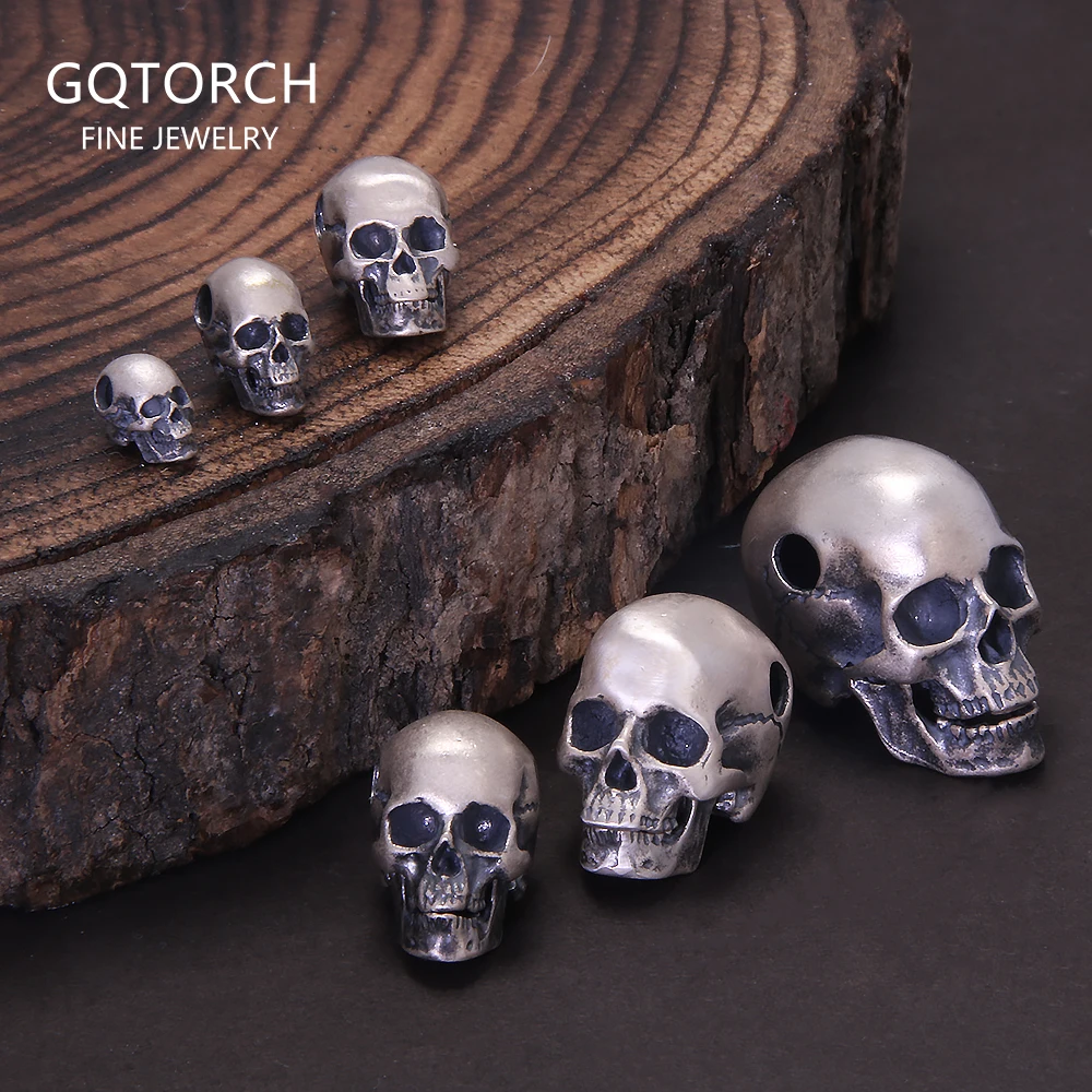 925 Sterling Silber Punk Gothic Schädel Kopf Anhänger DIY Halskette Armband Charms Perlen Retro Hip Hop Rock Schmuck Zubehör
