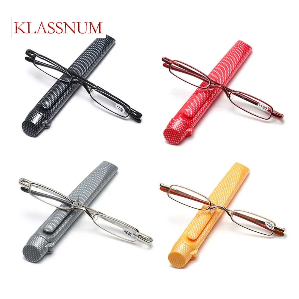 Mini-Lesebrille mit tragbarem Clip-Etui für Männer und Frauen, kleine Röhrenlesebrille, Federscharnierbrille Image