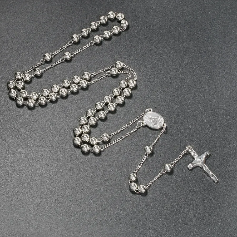 Katholische Rosenkranz Anhänger Halsketten Für Frauen 6MM Perlen Kette Kruzifix Kreuz Lange Halskette Männer Religiöse Praye Schmuck Image